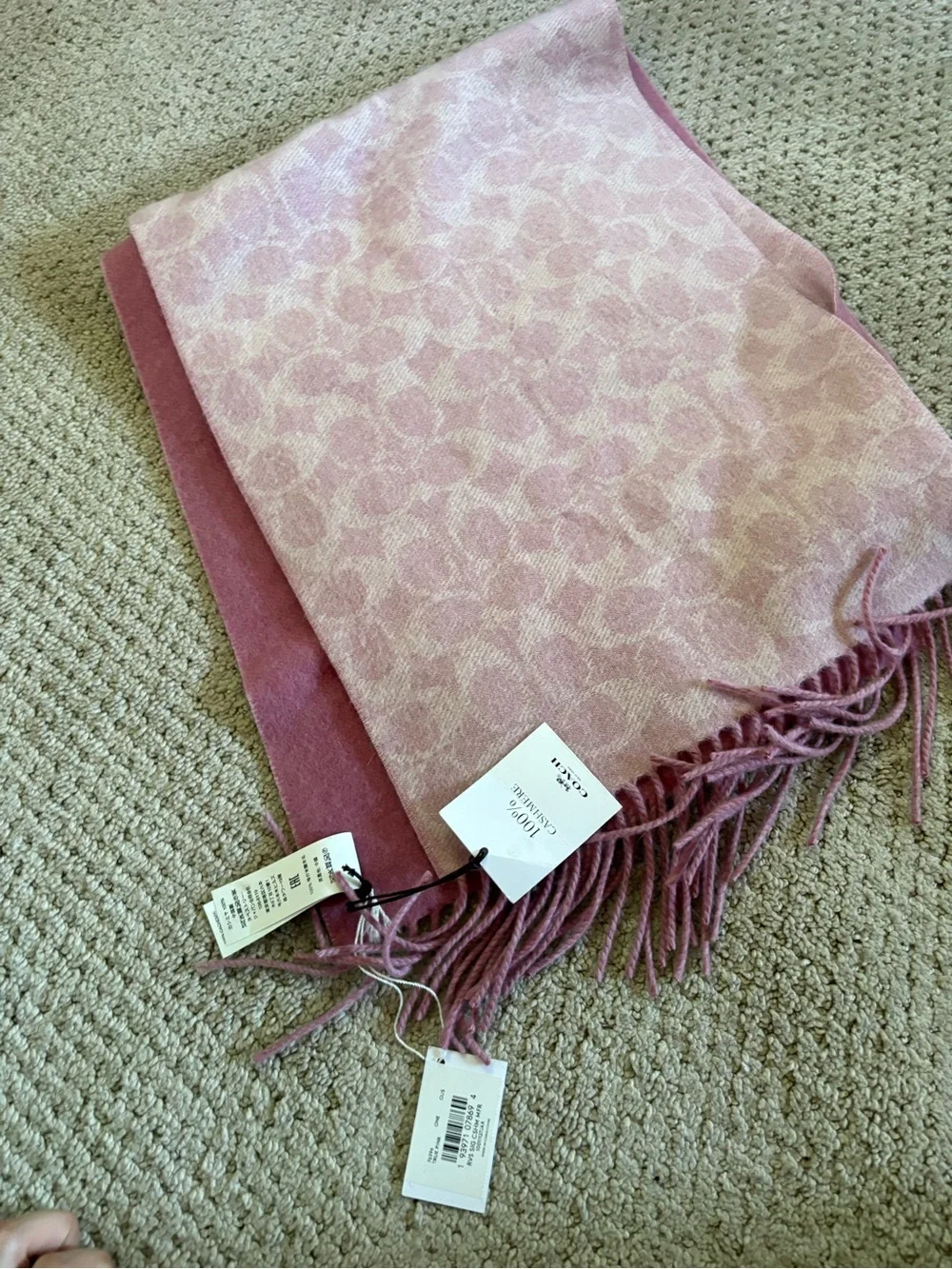 Coach Rose Pink Signature 100% Cashmere Scarf